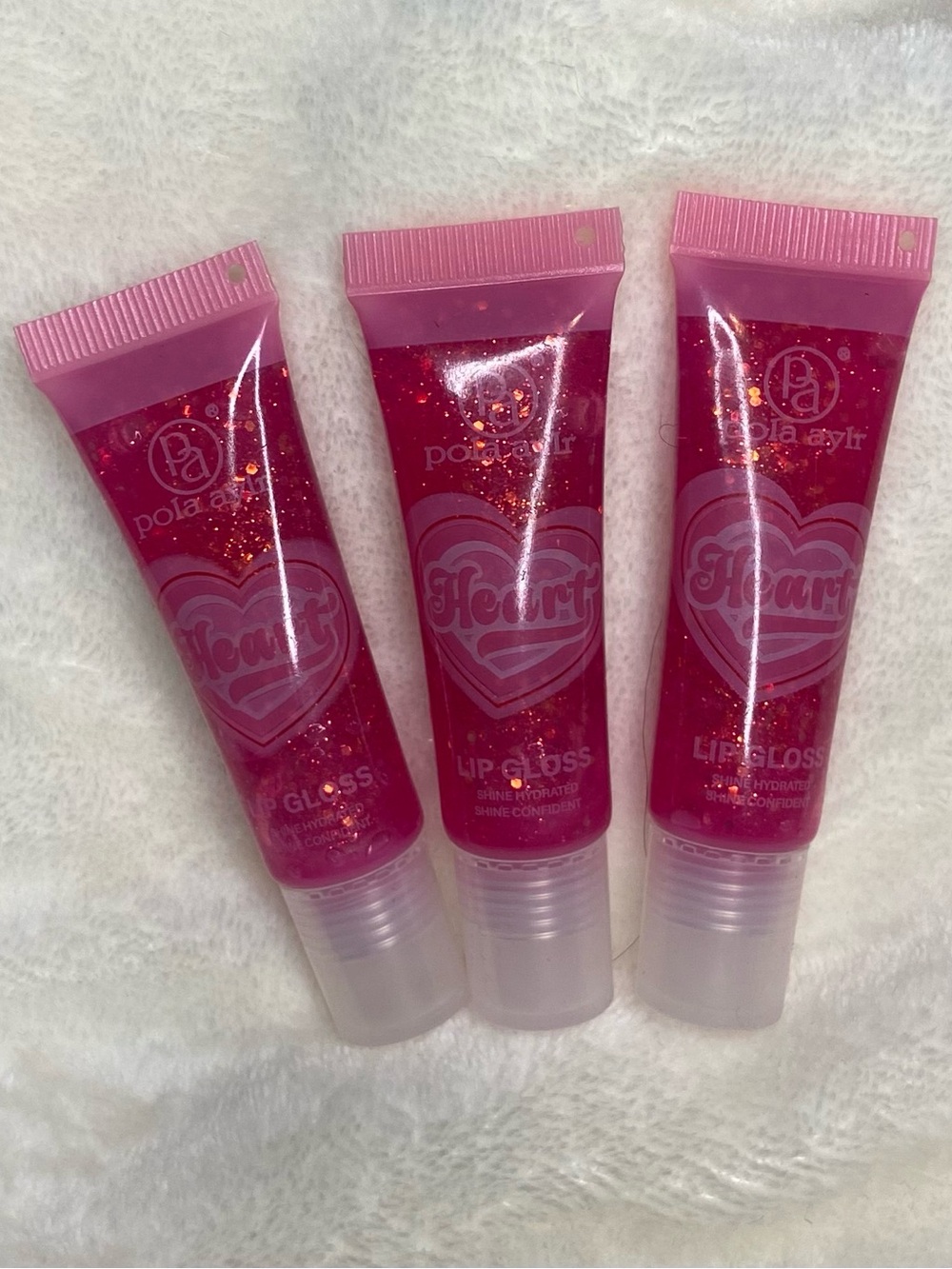 Heart Lip Gloss – Pink Glitter Shine Lot of 3